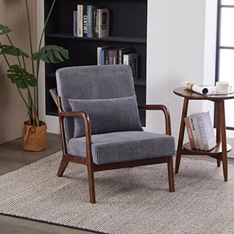 Mid-Century Modern Accent Chair, with Upholstered Reading Chair, Solid Wood Frame