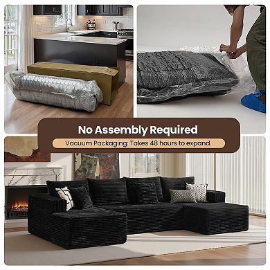 Ovios 134.6" No Assembly Sectional Sofa Set w/ High Density Foam & Comfy Seating, Plush Fabric