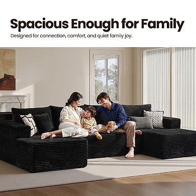 Ovios 134.6" No Assembly Sectional Sofa Set w/ High Density Foam & Comfy Seating, Plush Fabric