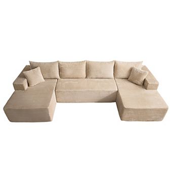 Ovios 134.6" No Assembly Sectional Sofa Set w/ High Density Foam & Comfy Seating, Plush Fabric