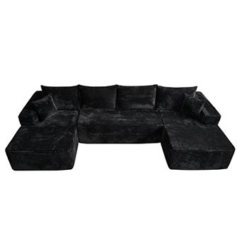 Ovios 134.6" No Assembly Sectional Sofa Set w/ High Density Foam & Comfy Seating, Plush Fabric