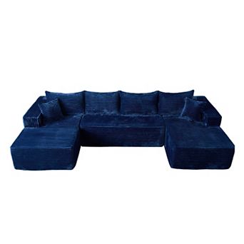 Ovios 134.6" No Assembly Sectional Sofa Set w/ High Density Foam & Comfy Seating, Plush Fabric