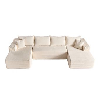 Ovios 134.6" No Assembly Sectional Sofa Set w/ High Density Foam & Comfy Seating, Plush Fabric
