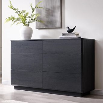 52" Modern 6 Drawer Dresser, Wooden Storage Organizer with Curved Profile for Bedroom Living Room