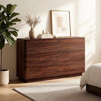 52" Modern 6 Drawer Dresser, Wooden Storage Organizer with Curved Profile for Bedroom Living Room