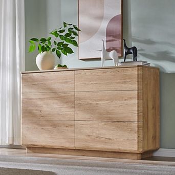 52" Modern 6 Drawer Dresser, Wooden Storage Organizer with Curved Profile for Bedroom Living Room