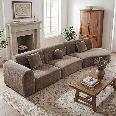 140" Modern Curved Sectional Sofa with Chaise, 3-Piece Set, Fully Assembled Right Hand Facing