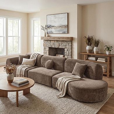 140" Modern Curved Sectional Sofa with Chaise, 3-Piece Set, Fully Assembled Right Hand Facing