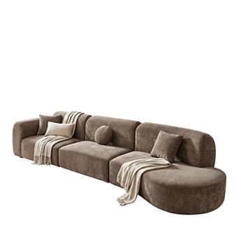 140" Modern Curved Sectional Sofa with Chaise, 3 pc Set, Fully Assembled Right Hand Facing