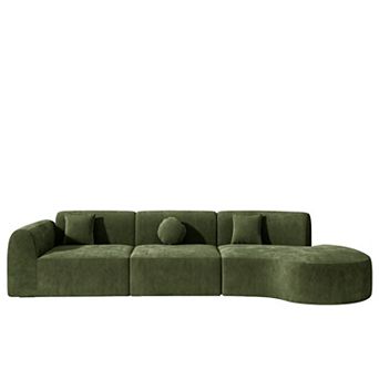 140" Modern Curved Sectional Sofa with Chaise, 3 pc Set, Fully Assembled Right Hand Facing