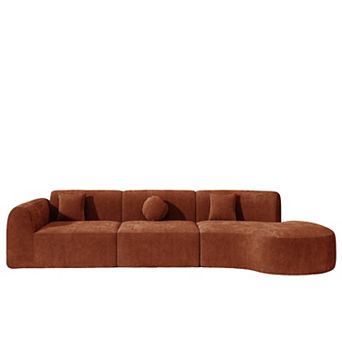 140" Modern Curved Sectional Sofa with Chaise, 3 pc Set, Fully Assembled Right Hand Facing