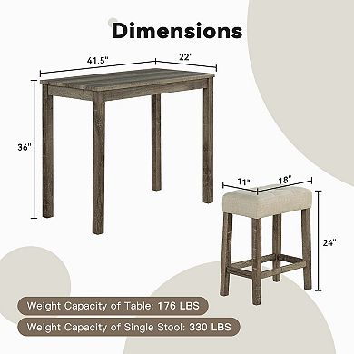 3-Piece 36 in. H Bar Table Set with Engineered Wood Top Dining Table and 2-Stools