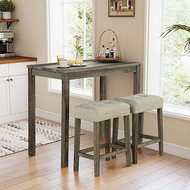 3-Piece 36 in. H Bar Table Set with Engineered Wood Top Dining Table and 2-Stools