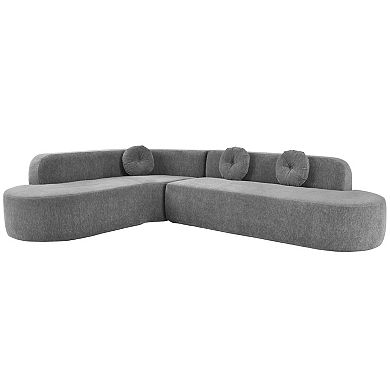 122'' Extra Large Sectional Sofa, Elegant Curved Fabric Couch with 3 Round Cushions, Soft Foam