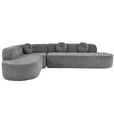 122'' Extra Large Sectional Sofa, Elegant Curved Fabric Couch with 3 Round Cushions, Soft Foam