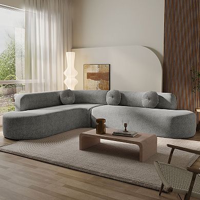 122'' Extra Large Sectional Sofa, Elegant Curved Fabric Couch with 3 Round Cushions, Soft Foam