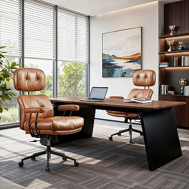 Ovios High Back Executive Office Chair w/ Recline Function, PU/Suede Leather Ergonomic Desk Chair