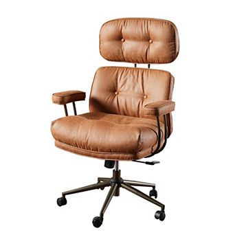 Ovios High Back Executive Office Chair w/ Recline Function, PU/Suede Leather Ergonomic Desk Chair