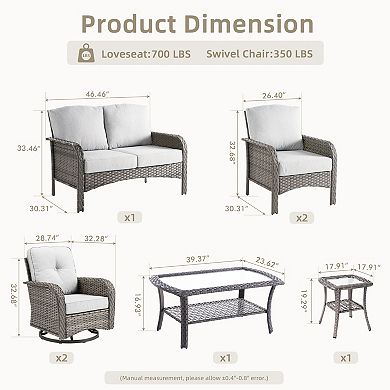Ovios 7-Piece Patio Sofa Set w/ Loveseat, Swivel Rockers, Side Table, Armchairs & Double-Layer Table