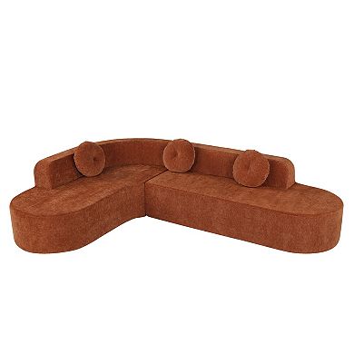 122'' Extra Large Sectional Sofa, Elegant Curved Fabric Couch with 3 Round Cushions, Soft Foam