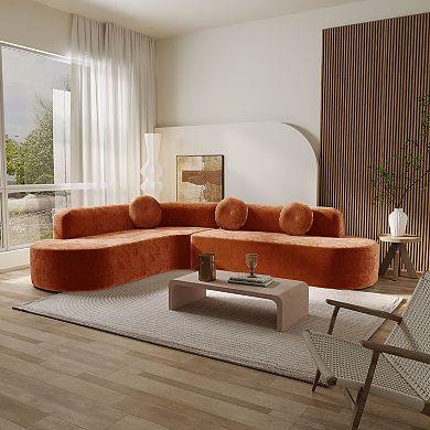 122'' Extra Large Sectional Sofa, Elegant Curved Fabric Couch with 3 Round Cushions, Soft Foam