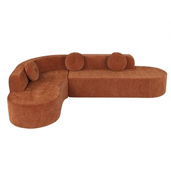 122'' Extra Large Sectional Sofa, Elegant Curved Fabric Couch with 3 Round Cushions, Soft Foam