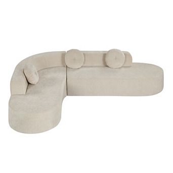 122'' Extra Large Sectional Sofa, Elegant Curved Fabric Couch with 3 Round Cushions, Soft Foam