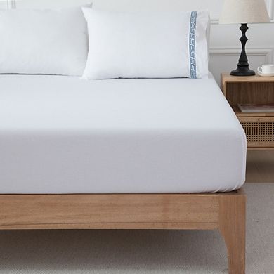 Greek Key Embroidered Cotton Sheet Set 4 Piece Bedding with Deep Pocket Fitted Sheet