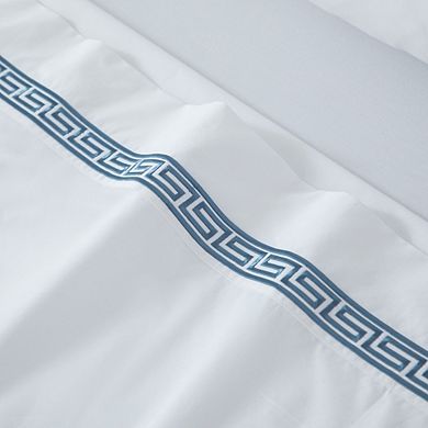 Greek Key Embroidered Cotton Sheet Set 4 Piece Bedding with Deep Pocket Fitted Sheet