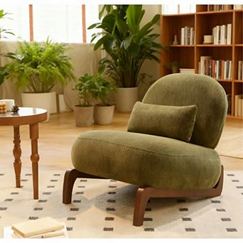 Modern Accent Chairs, Velvet Upholstered Single Sofa Chair, Cozy Bedroom Chair, Tilted Wood Legs