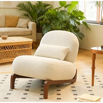 Modern Accent Chairs, Velvet Upholstered Single Sofa Chair, Cozy Bedroom Chair, Tilted Wood Legs