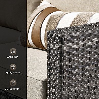 Ovios 4-Piece Outdoor Sofa Set w/ 3-Seater Sofa, 2 Single Chairs & LED Coffee Table, Gray PE Rattan