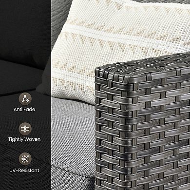 Ovios 4-Piece Outdoor Sofa Set w/ 3-Seater Sofa, 2 Single Chairs & LED Coffee Table, Gray PE Rattan