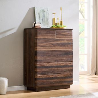 Modern 6 Drawer Dresser, 42"Tall Wooden Storage Organizer w/ Curved Profile for Bedroom Living Room