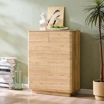 Modern 6 Drawer Dresser, 42"Tall Wooden Storage Organizer w/ Curved Profile for Bedroom Living Room