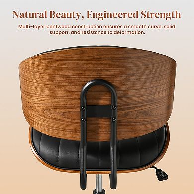 Ovios Contemporary Curved Wood Home Office Chair w/ Adjustable Height, 360° Swivel & Space-Saving