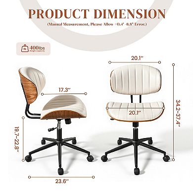 Ovios Contemporary Curved Wood Home Office Chair w/ Adjustable Height, 360° Swivel & Space-Saving