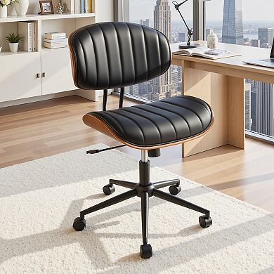 Ovios Contemporary Curved Wood Home Office Chair w/ Adjustable Height, 360° Swivel & Space-Saving
