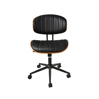Ovios Contemporary Curved Wood Home Office Chair w/ Adjustable Height, 360° Swivel & Space-Saving