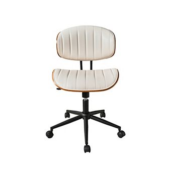 Ovios Contemporary Curved Wood Home Office Chair w/ Adjustable Height, 360° Swivel & Space-Saving