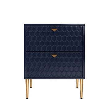 2-Drawer Nightstand Accent Storage Cabinet with Gold Legs and Smooth Glide Drawers