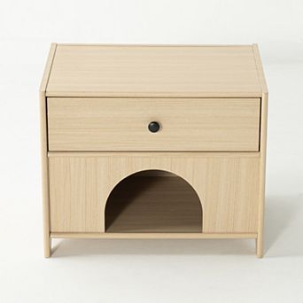 Storage Cabinet with Drawer Pet Friendly Side Table with Open Shelf Mid Century