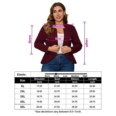 Women Plus Size Casual Blazer Open Front Long Sleeve Ruffle Cardigan Work Office Cardigan Jackets