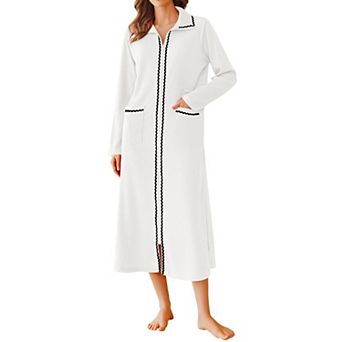 Ekouaer Zipper Robes for Women Long Waffle Knit Bathrobe Lightweight Long Sleeves Robe Soft