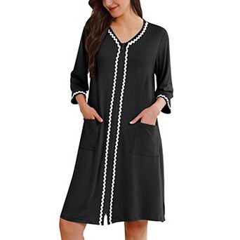 Ekouaer Zipper Robes for Women 3/4 Sleeves Lightweight House Coat Zip Up Bathrobe Soft Nightgown