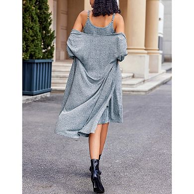 Ekouaer Womens Knit Robe Set 2 Piece Nightgown with Robes Long Sleeves Lounge Sets with Pockets