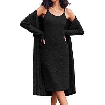 Ekouaer Womens Knit Robe Set 2 pc Nightgown with Robes Long Sleeves Lounge Sets with Pockets