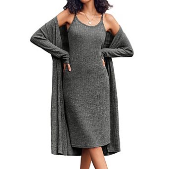 Ekouaer Womens Knit Robe Set 2 pc Nightgown with Robes Long Sleeves Lounge Sets with Pockets