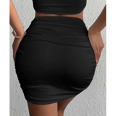 Women's One-Shoulder Cut-Out Bodycon Mini Skirt Summer Dress