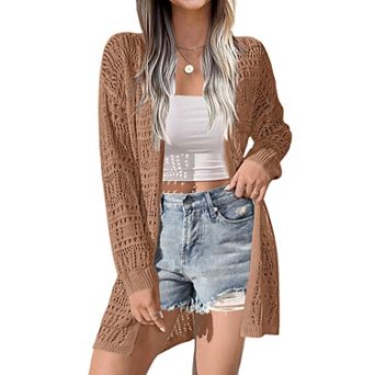Zeagoo Women's Lightweight Long Sleeve Open Front Crochet Boho Cardigan Kimono Cover Ups